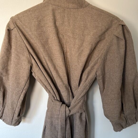 Zara Brown Black Puff‎ Sleeve Button Shoulder Tie Waist Top Medium - Picture 5 of 7